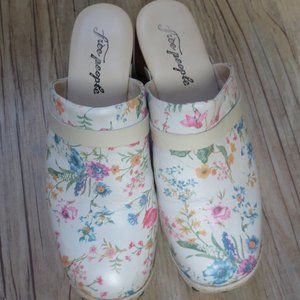 Free People Calabasas Clog - Cream Flower Design - Leather/Wood Sz 39/US 9